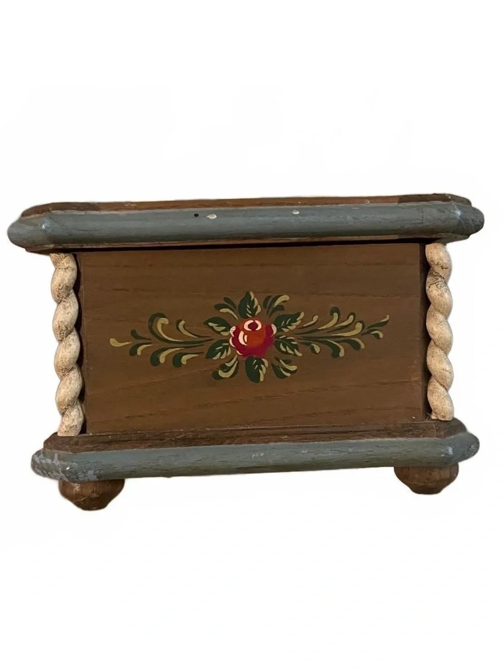 Vintage Anri Reuge Hand Painted Floral Folk Wooden Music Jewelry Box